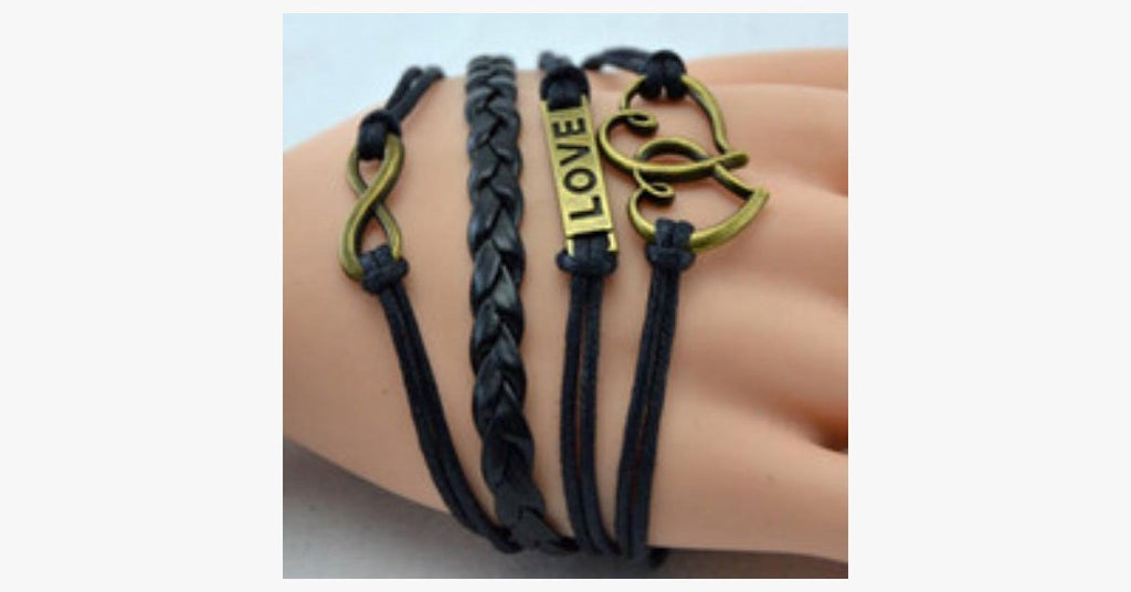 Double Heart Vintage Black Bracelet - FREE SHIP DEALS