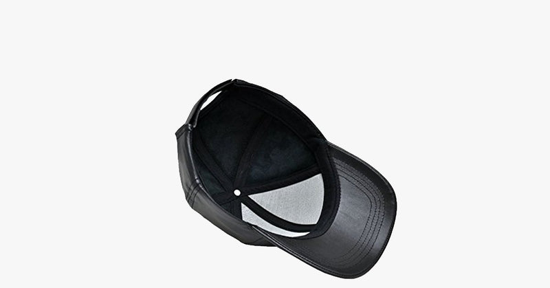 Black Leather Adjustable Baseball Cap - FREE SHIP DEALS