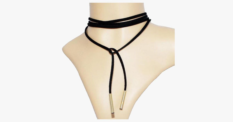 Black Thin Leather Strap Choker Necklace - FREE SHIP DEALS