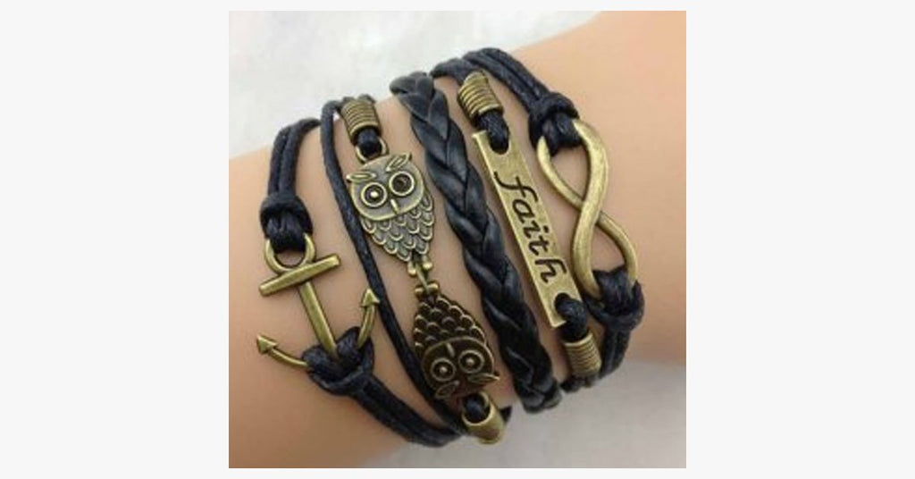 Double Owl Infinity Anchor Bracelet - FREE SHIP DEALS