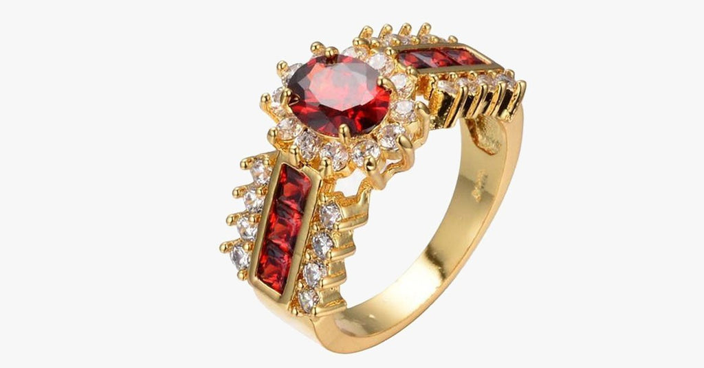 Gold Plated Crimson Garnet Ring - FREE SHIP DEALS