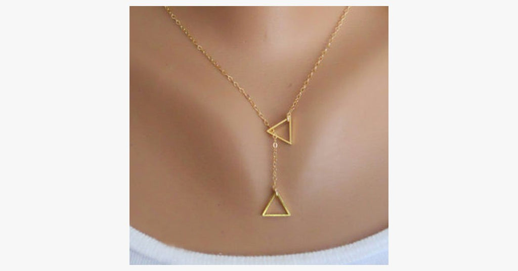 Double Triangle Pendant Gold Necklace - FREE SHIP DEALS
