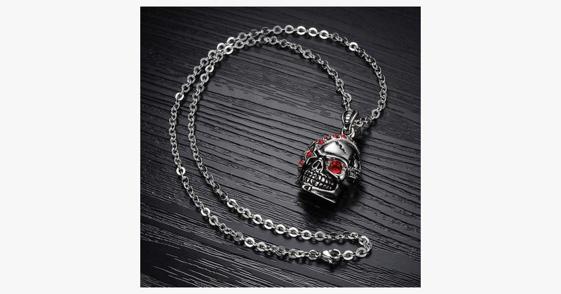 Bloody Stainless Steel and Cubic Zirconia Skull Pendant - FREE SHIP DEALS