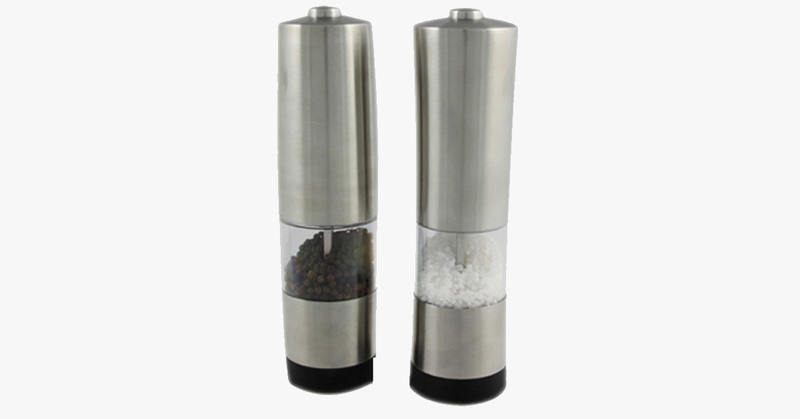 Pair of Brushed Stainless Steel Electric Grinders - Salt & Pepper - FREE SHIP DEALS