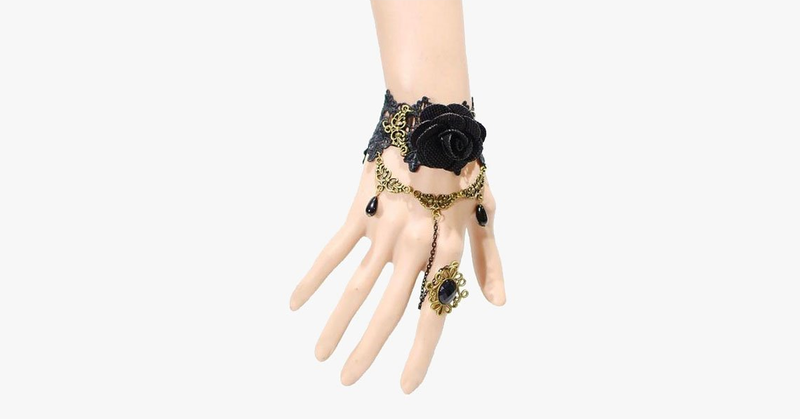 Dark Rose Ring-to-Wrist Bracelet - FREE SHIP DEALS