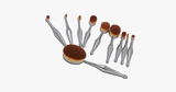 10 Piece Metallic Silver Oval Brush Set - FREE SHIP DEALS