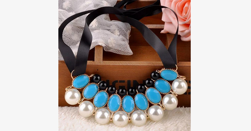 Ribbon Pearl Choker Statement Necklace