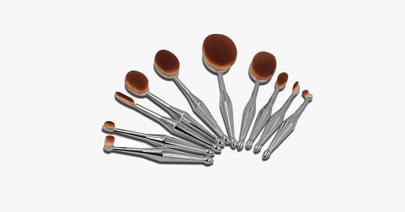 10 Piece Metallic Silver Oval Brush Set - FREE SHIP DEALS