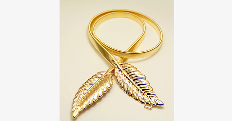 Vintage Metal Leaves Elastic Waist Belt Strap - Gold or Silver