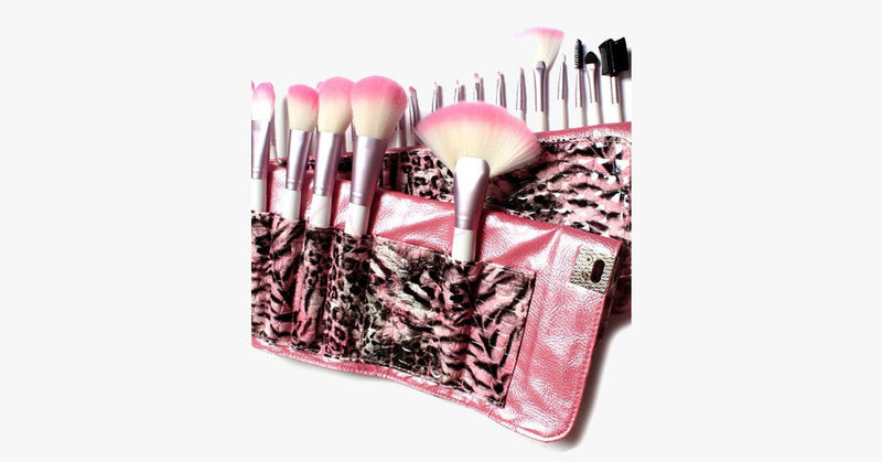 24 Piece Pink Leopard Brush Set - FREE SHIP DEALS