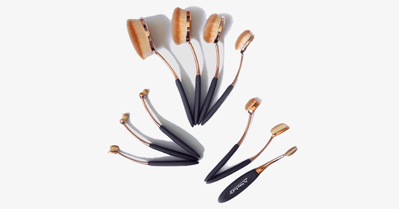 10 Piece Black and Gold Oval Brush Set - FREE SHIP DEALS