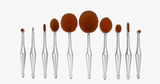 10 Piece Metallic Silver Oval Brush Set - FREE SHIP DEALS